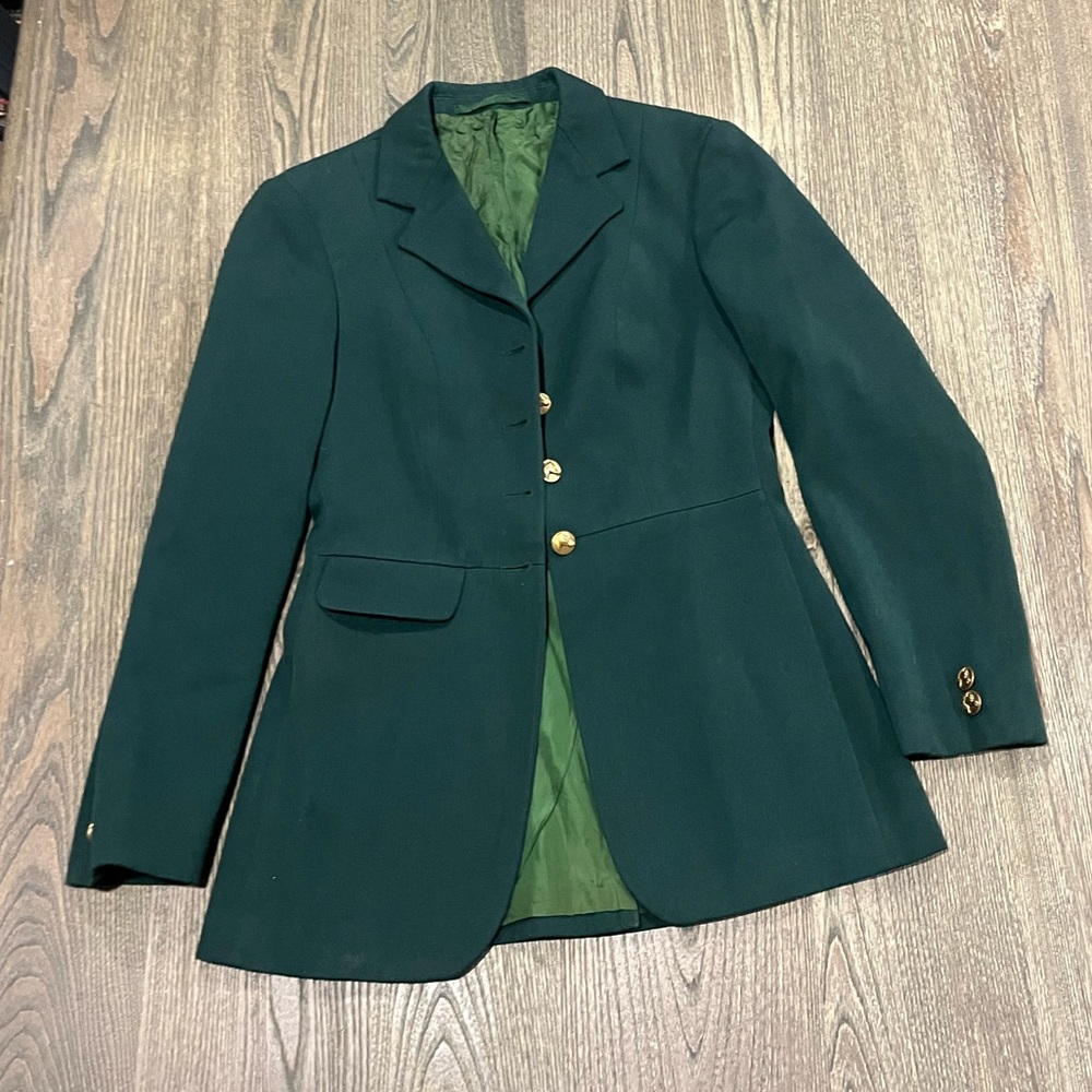 Eurostar Womens Riding Equestrian Jacket Green 4 Button Flap Pocket Green Size S